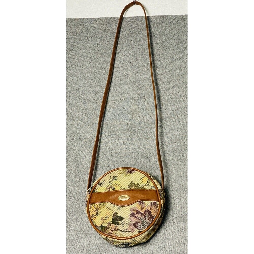 Vtg Buenita Tapestry Round Crossbody Bag 6.5”x2”